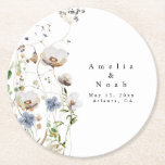Watercolor Floral Wedding  Round Paper Coaster<br><div class="desc">This is a watercolor wildflower wedding paper coaster featuring beautiful wildflower elements and an elegant font. Edit all wording and all colors* on this wedding program template. * the color of the watercolor florals are not editable // For matching items, please visit the "ASHE" collection in the Sincerely By Nicole...</div>