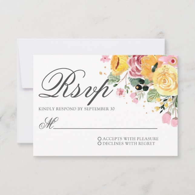 Watercolor Floral Wedding RSVP Card (Front)