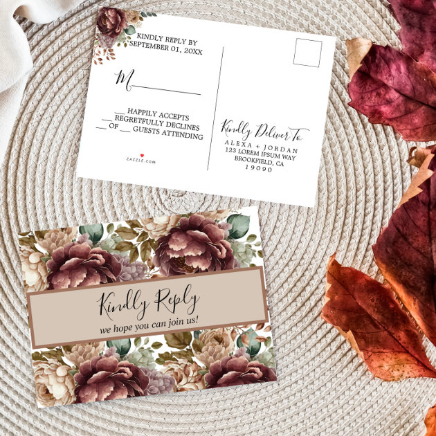 Watercolor floral Wedding RSVP Invitation Postcard