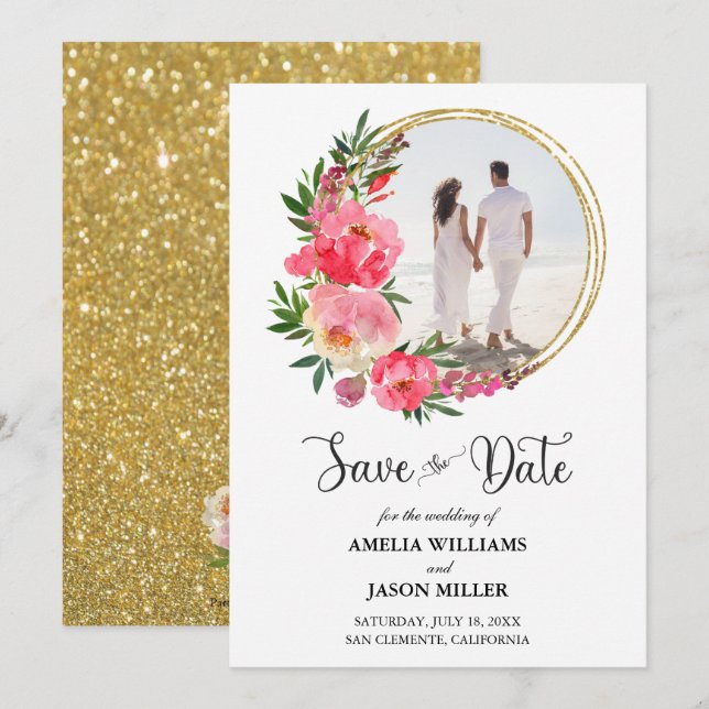 Watercolor Floral Wedding Save the Date (Front/Back)