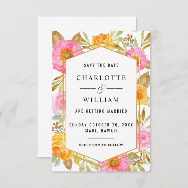 Watercolor Floral Wedding Save The Date (Front/Back)