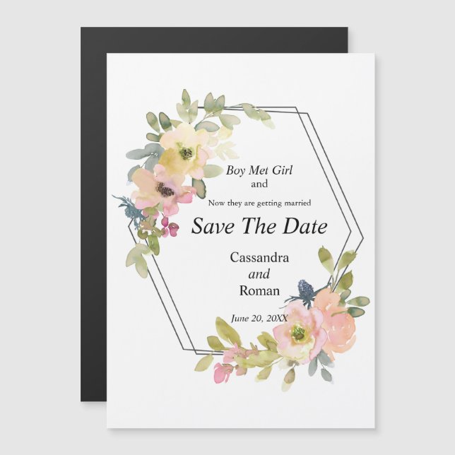 Watercolor Floral Wedding Save The Date Magnetic Invitation (Front/Back)