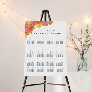 Watercolor floral Wedding seating chart 12 Foam Board
