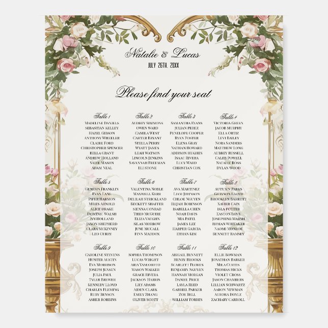 Watercolor Floral Wedding Seating Chart 8x10 Foam Board (Front)