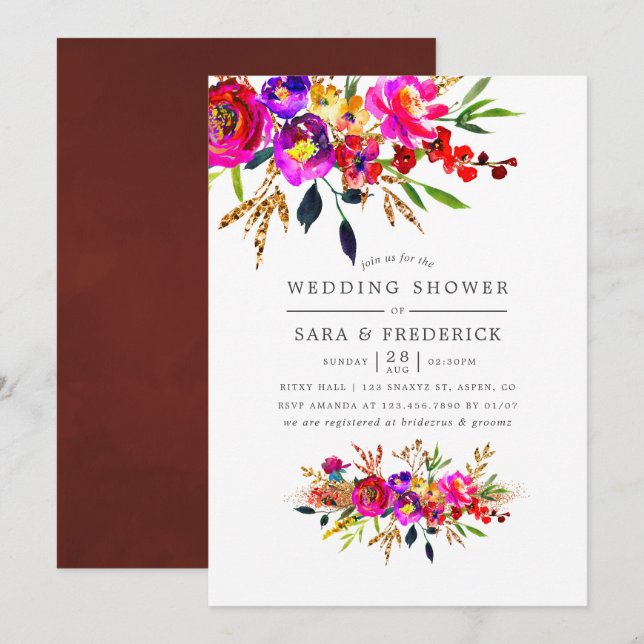 Watercolor Floral Wedding Shower Invitation (Front/Back)