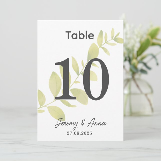 Watercolor Floral Wedding Table Number Card (Standing Front)