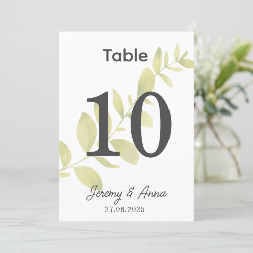 Watercolor Floral Wedding Table Number Card