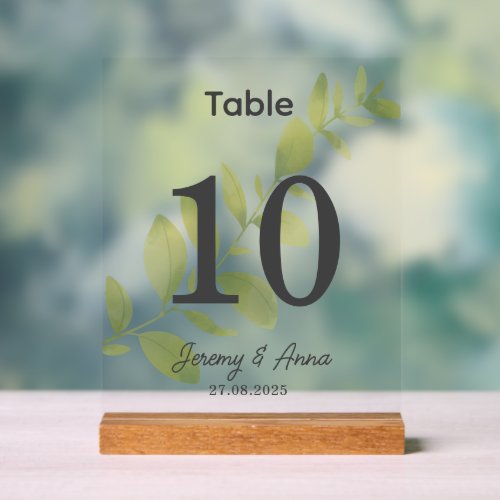 Watercolor Floral Wedding Table Number Card Acrylic Sign