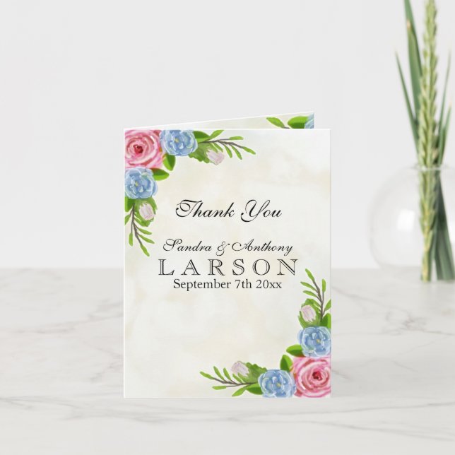 Watercolor Floral Wedding Thank You (Front)