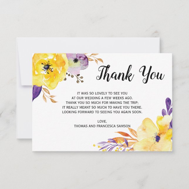 Watercolor Floral Wedding Thank You Card (Front)