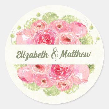 Watercolor Floral Wedding Thank You  Classic Round Sticker by YourWeddingDay at Zazzle