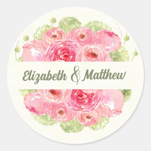 Watercolor Floral Wedding Thank You  Classic Round Sticker
