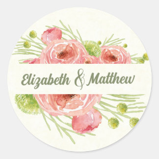 Watercolor Floral Wedding Thank You Classic Round Sticker