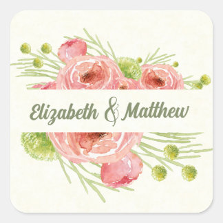 Watercolor Floral Wedding Thank You Square Sticker