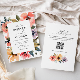 Watercolor Floral Wedding Website QR Invitation