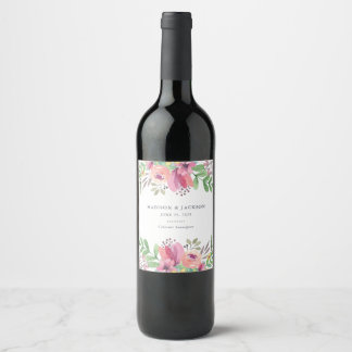 Watercolor Floral Wedding Wine Label