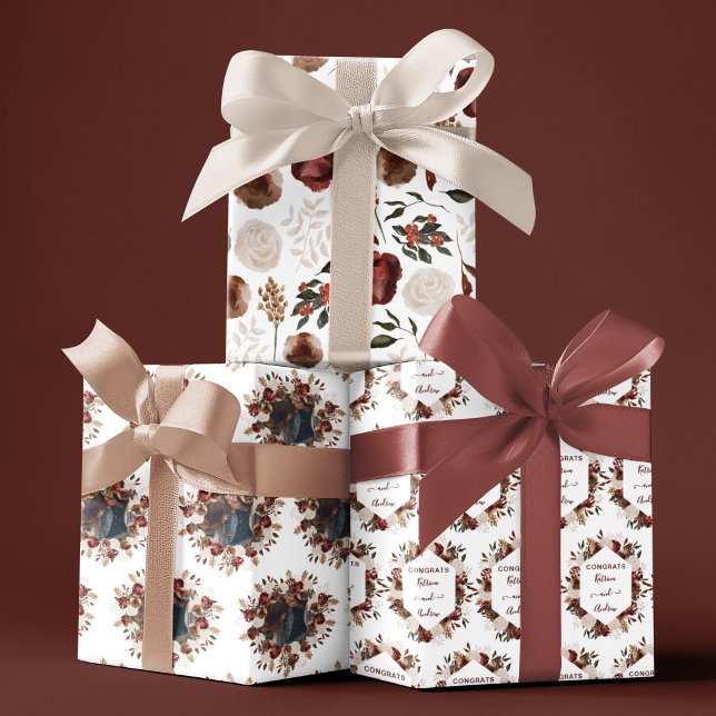 Watercolor Floral Wedding Wrapping Paper Sheets (Congratulate a special couple with these personalized wrapping paper sheets! )