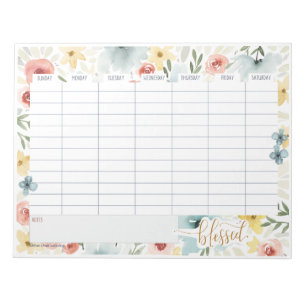 Watercolor floral weekly planner notepad