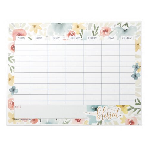 Watercolor floral weekly planner notepad