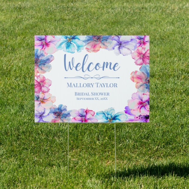 Watercolor Floral Welcome Celebration Custom Yard Sign (Insitu)