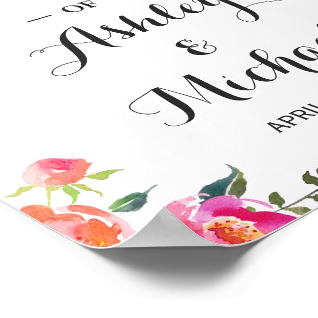 Watercolor Floral Welcome Wedding Reception Sign Poster