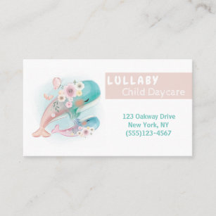 Watercolor Floral Whales Child Daycare Service Business Card