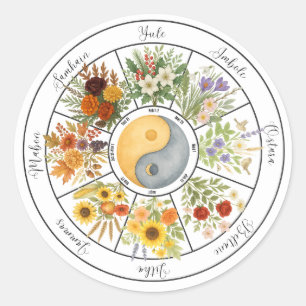 Watercolor Floral Wheel of the Year Pagan Wicca Classic Round Sticker