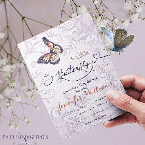 Watercolor Floral Whimsical Butterfly Baby Shower Invitation