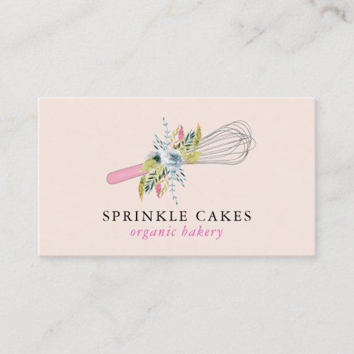 Watercolor Floral Whisk Bakery Business Card