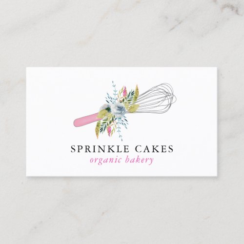 Watercolor Floral Whisk Bakery Business Card