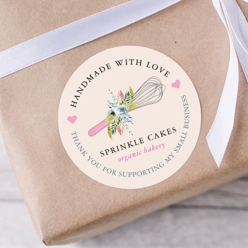 Watercolor Floral Whisk Bakery Thank You Classic R Classic Round Sticker