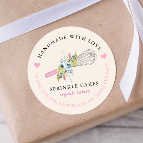 Watercolor Floral Whisk Bakery Thank You Classic Round Sticker