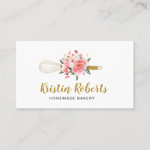 Watercolor Floral whisk For Bakery Business Card