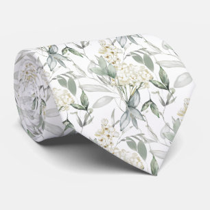 Watercolor Floral White Cream Flowers  Neck Tie