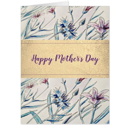 Watercolor Floral White Gold Mothers Day Oversize Card