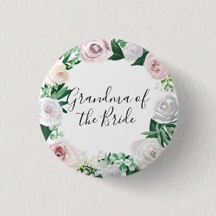 Watercolor Floral White Green Grandma of the Bride Button