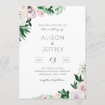 Watercolor Floral White Green Pink Wedding