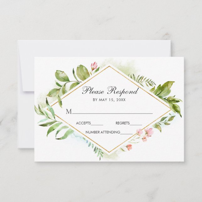 Watercolor Floral Wild Green Foliage Wedding RSVP (Front)