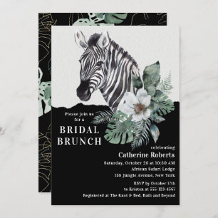 Watercolor Floral Wild Zebra Bridal Brunch Invitation