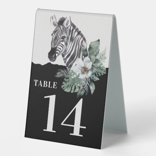 Watercolor Floral Wild Zebra Safari Table Numbers Table Tent Sign