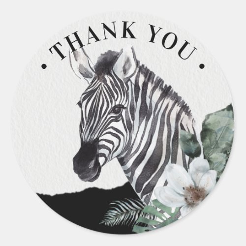 Watercolor Floral Wild Zebra Safari Thank You Clas Classic Round Sticker