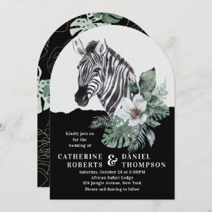 Watercolor Floral Wild Zebra Safari Wedding Invitation