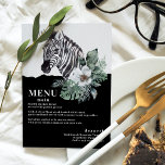 Watercolor Floral Wild Zebra Safari Wedding Menus<br><div class="desc">Watercolor Floral Wild Zebra Safari Wedding Menus features an elegant watercolor wild zebra with watercolor flowers on a black and white background with your menu information below. Personalize by editing the text in the text boxes. Designed for you by Evco Studio www.zazzle.com/store/evcostudio</div>