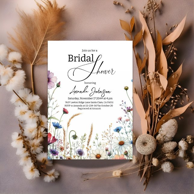 Watercolor Floral Wildflower Field Bridal Shower Invitation (Creator Uploaded)