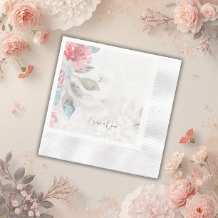 watercolor floral wildflower rose peony  wedding n napkins