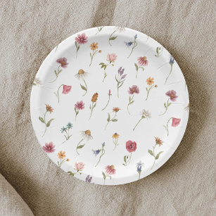 Watercolor Floral Wildflower Spring Baby Shower Paper Plates