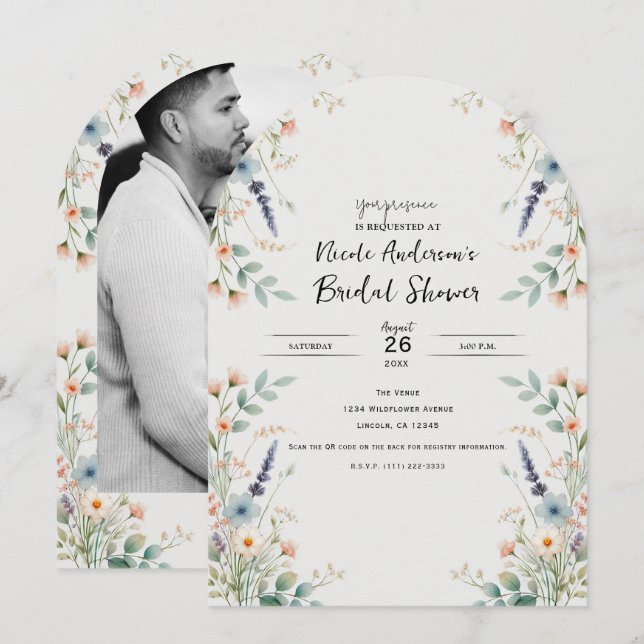 Watercolor Floral Wildflower Spring Bridal Shower Invitation (Front/Back)