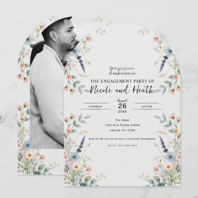 Watercolor Floral Wildflower Spring Engagement Invitation (Front/Back)