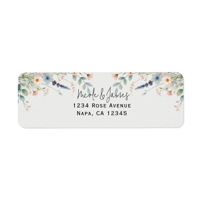 Watercolor Floral Wildflower Spring Wedding Label (Front)
