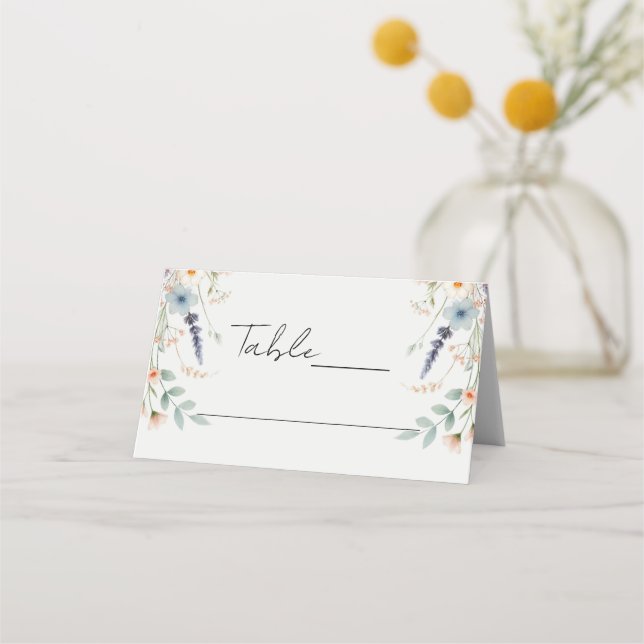 Watercolor Floral Wildflower Spring Wedding Sign Place Card (Front)